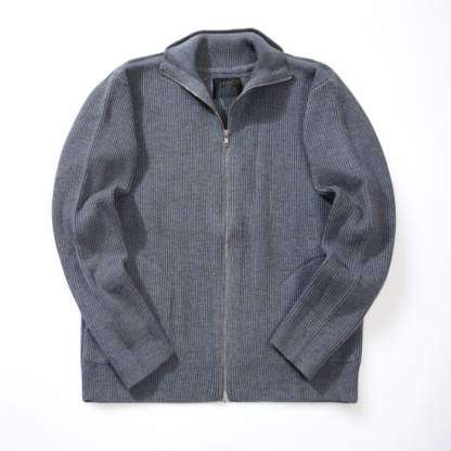 ストライプ柄ダブルジップウールカーディガン