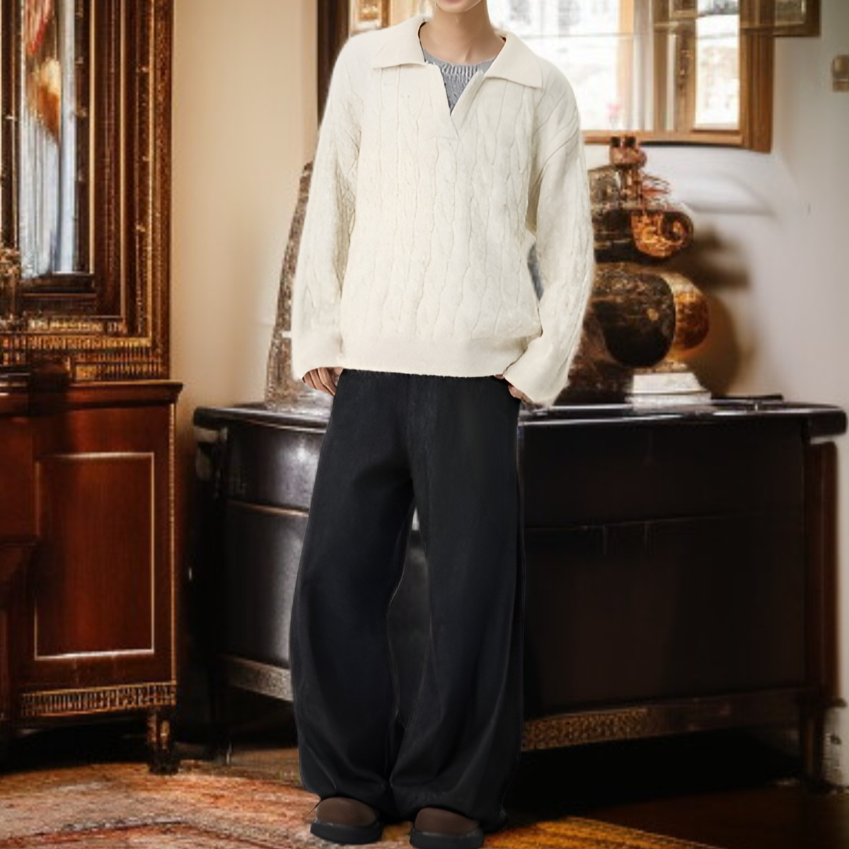 カジュアルコーデのメンズセーター