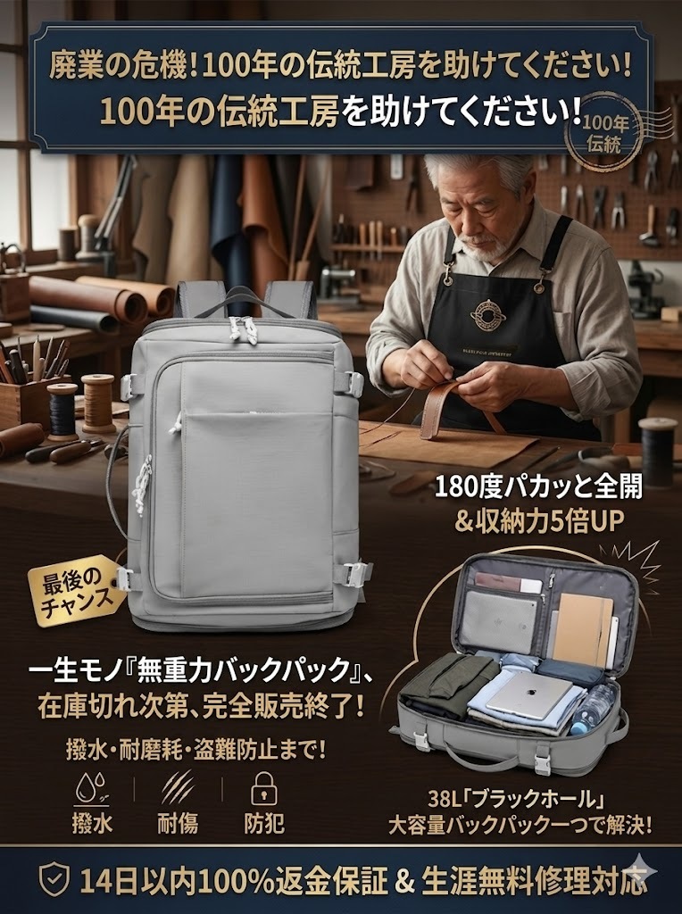 累計12万個突破の大人気！【世界をまるごと収納】旅行用大容量バックパック