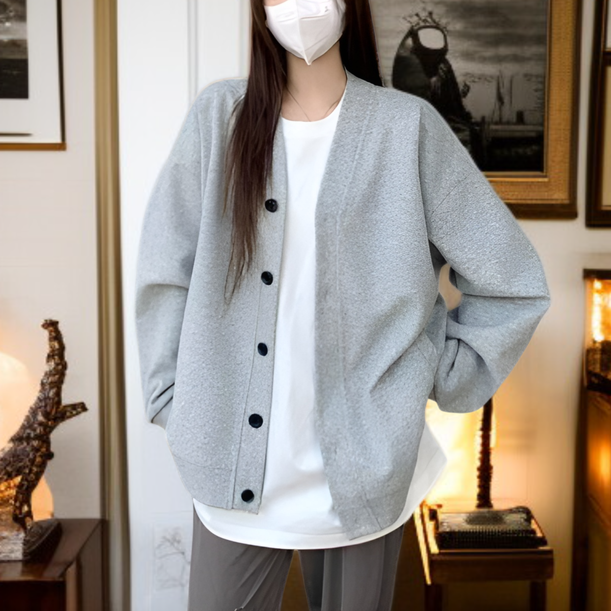 レディースボタンカーディガンジャケット