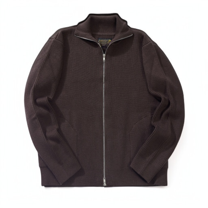 ストライプ柄ダブルジップウールカーディガン