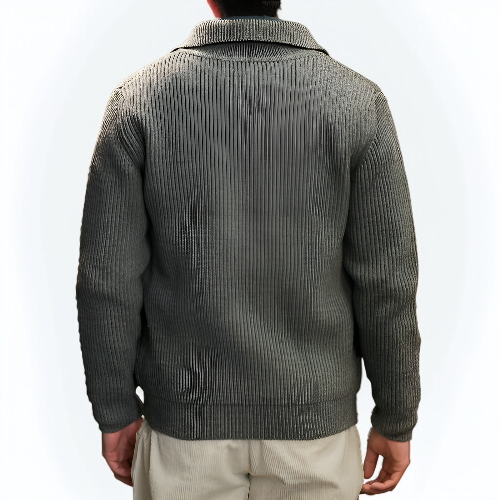 ストライプ柄ダブルジップウールカーディガン