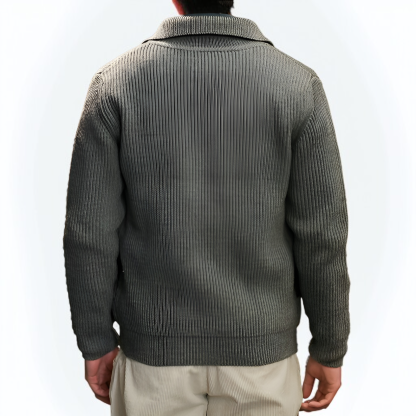 ストライプ柄ダブルジップウールカーディガン