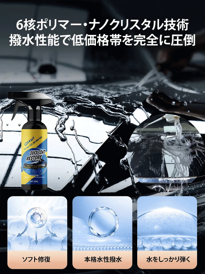 【工場移転の在庫処分】【1 本で 5 役！撥水・防汚・防キズ・紫外線防止・光沢復活 洗車頻度も減らせ】カーナノコーティングスプレー