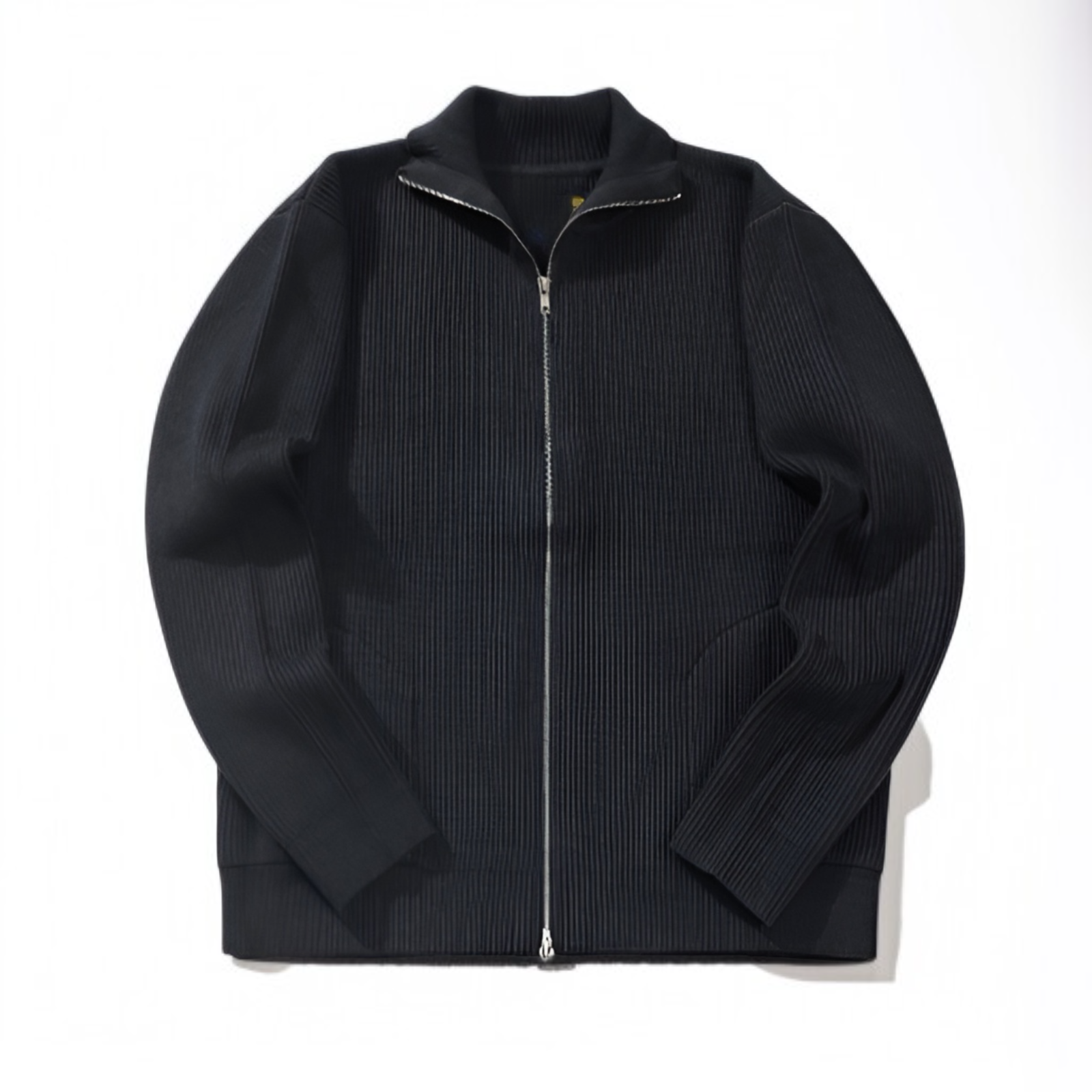 ストライプ柄ダブルジップウールカーディガン