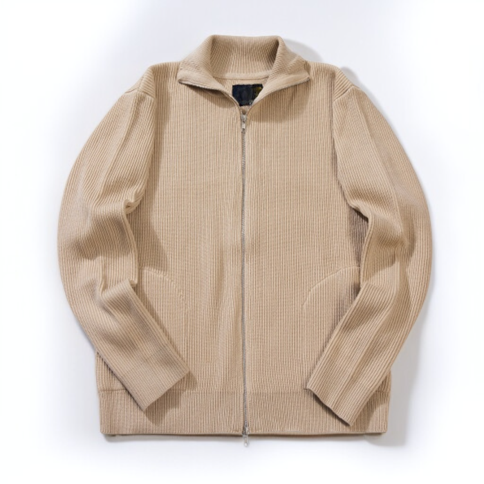 ストライプ柄ダブルジップウールカーディガン