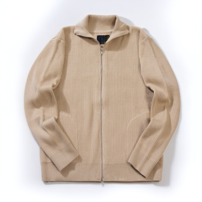 ストライプ柄ダブルジップウールカーディガン