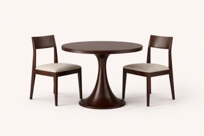 Wood Dining Table Set with Two Upholstered Chairs Round Top Dark Brown-Casamesto