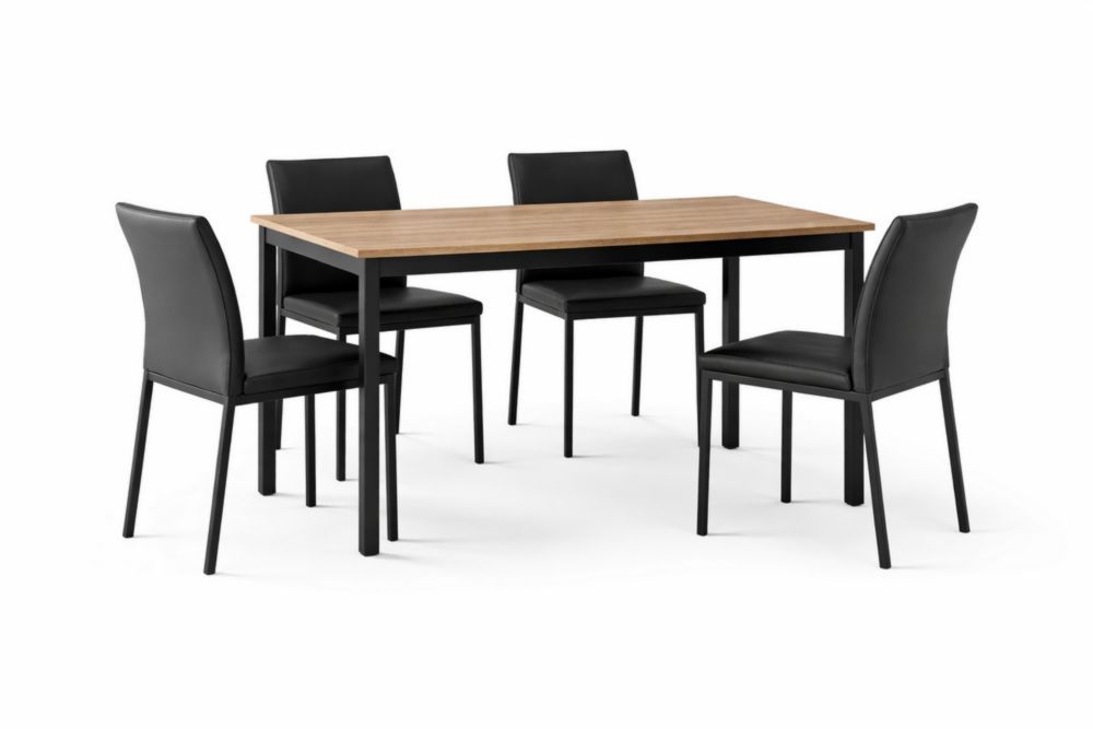Dining Table Set Faux Leather Chairs Steel Legs 120cm Walnut Black-Casamesto
