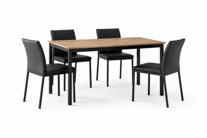 Dining Table Set Faux Leather Chairs Steel Legs 120cm Walnut Black-Casamesto