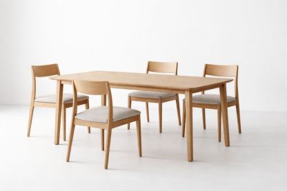 Solid Oak Dining Table Set with Four Upholstered Chairs Natural Beige-Casamesto