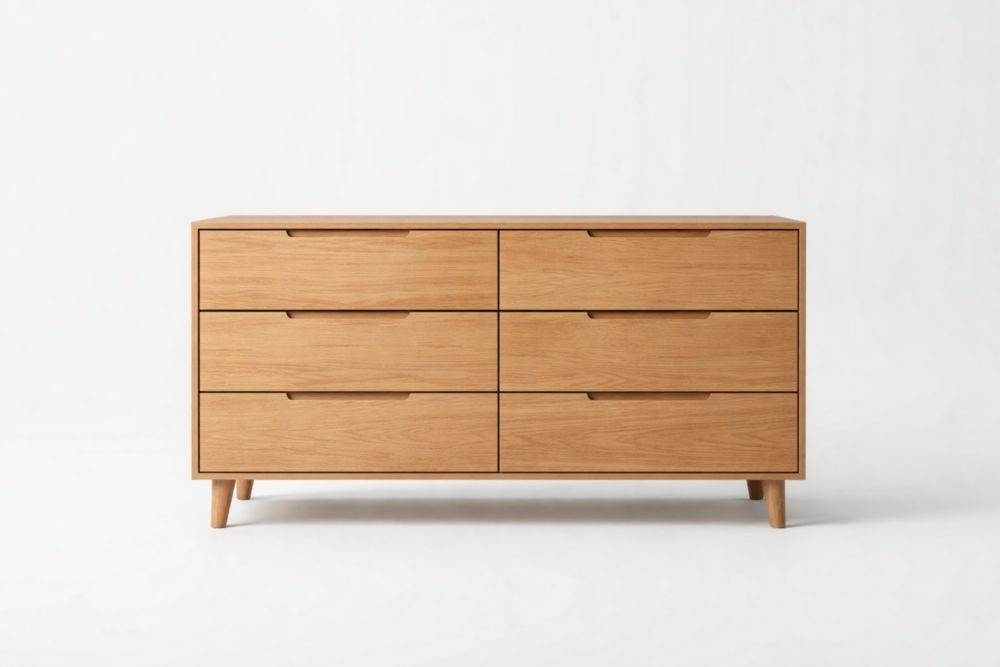 Solid Oak 6-Drawer Dresser Light Brown-Casamesto