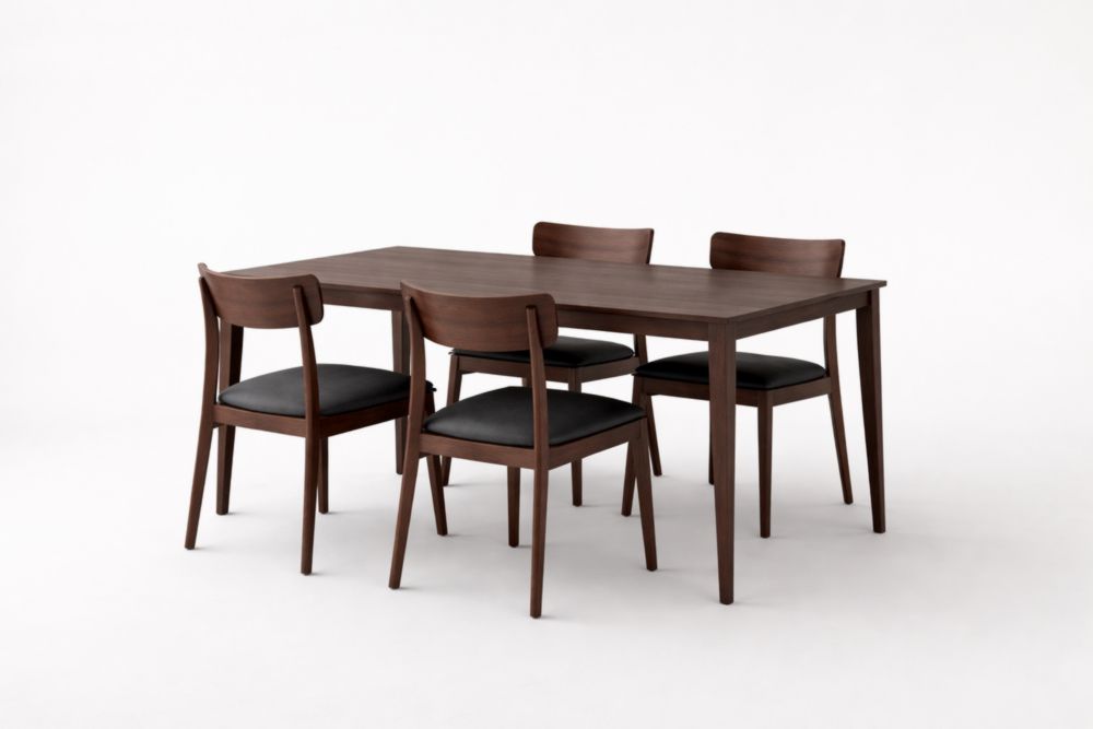 Wood Dining Table Set with Four PU Leather Chairs in Brown-Casamesto