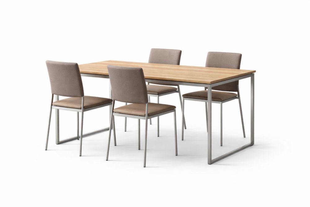 Dining Table Set with 4 Chairs MDF Wood Veneer Top Steel Frame Beige Fabric Upholstery 120cm x 75cm x 75cm-Casamesto