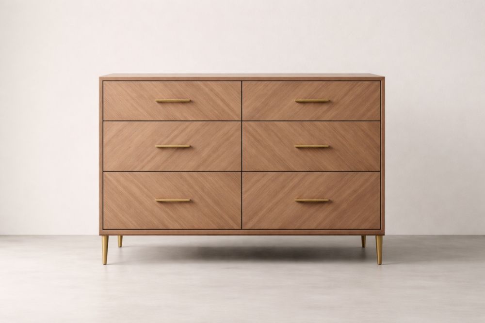 Wooden 6-Drawer Dresser with Brass Handles-Casamesto