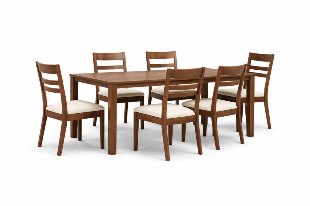 Solid Wood Dining Table Set with 6 Upholstered Chairs Brown-Casamesto