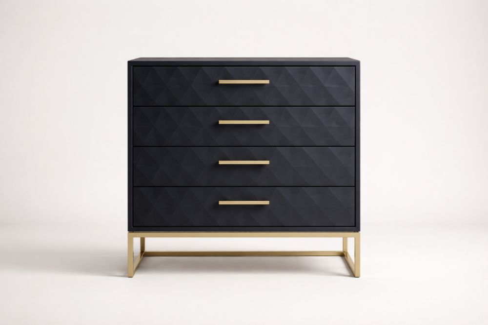 Wood Dresser with Steel Handles, 4-Drawer, Black and Gold-Casamesto