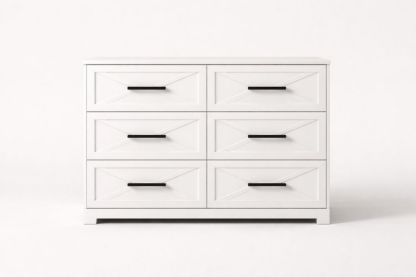 White MDF Six-Drawer Dresser with Black Handles-Casamesto