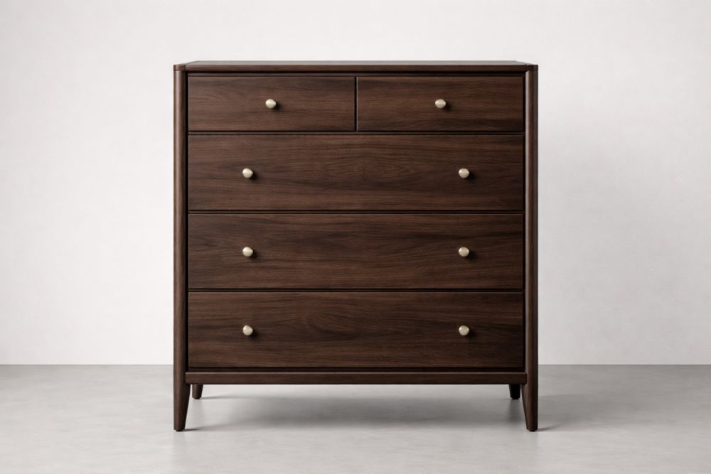 Wood Dresser with 5 Drawers, Brown-Casamesto