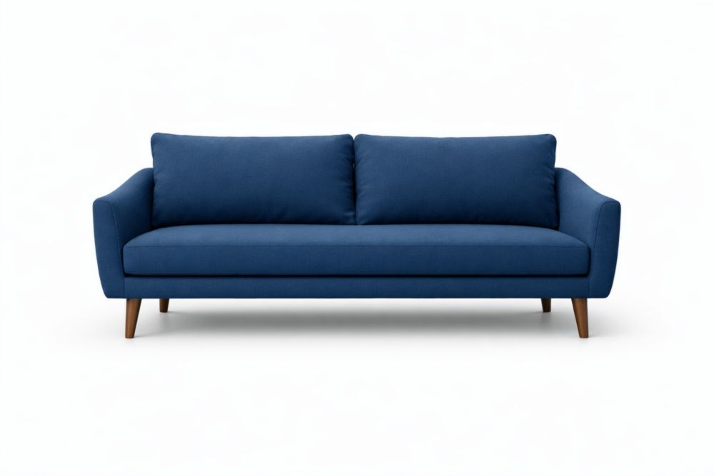 Blue Eucalyptus Wood Sofa with Polyurethane Foam Cushions, Removable Cushions, Rubberwood Legs-Roofviewsy