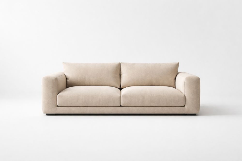 Beige Eucalyptus Wood Sofa with Polyurethane Foam Cushions, Removable Cushion Covers, 200cm x 90cm x 85cm-Roofviewsy