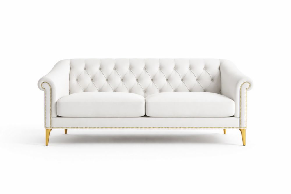 White Eucalyptus Wood Sofa with Polyester Upholstery, Foam Filling, 200cm x 85cm x 80cm-Roofviewsy