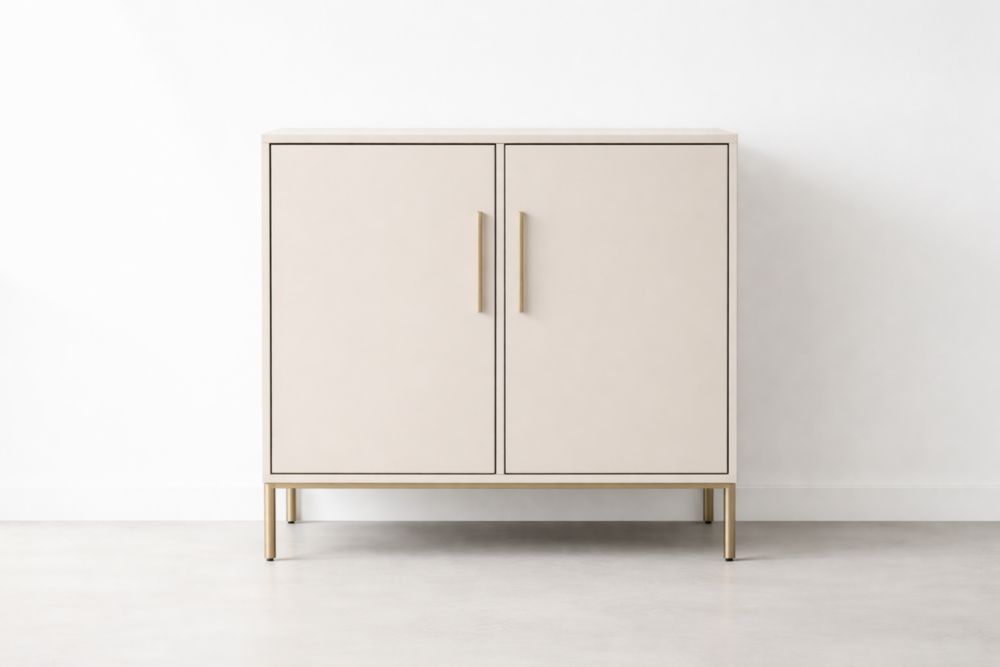 Wooden Storage Cabinet with Steel Legs Beige 80cm x 90cm x 40cm-Roofviewsy