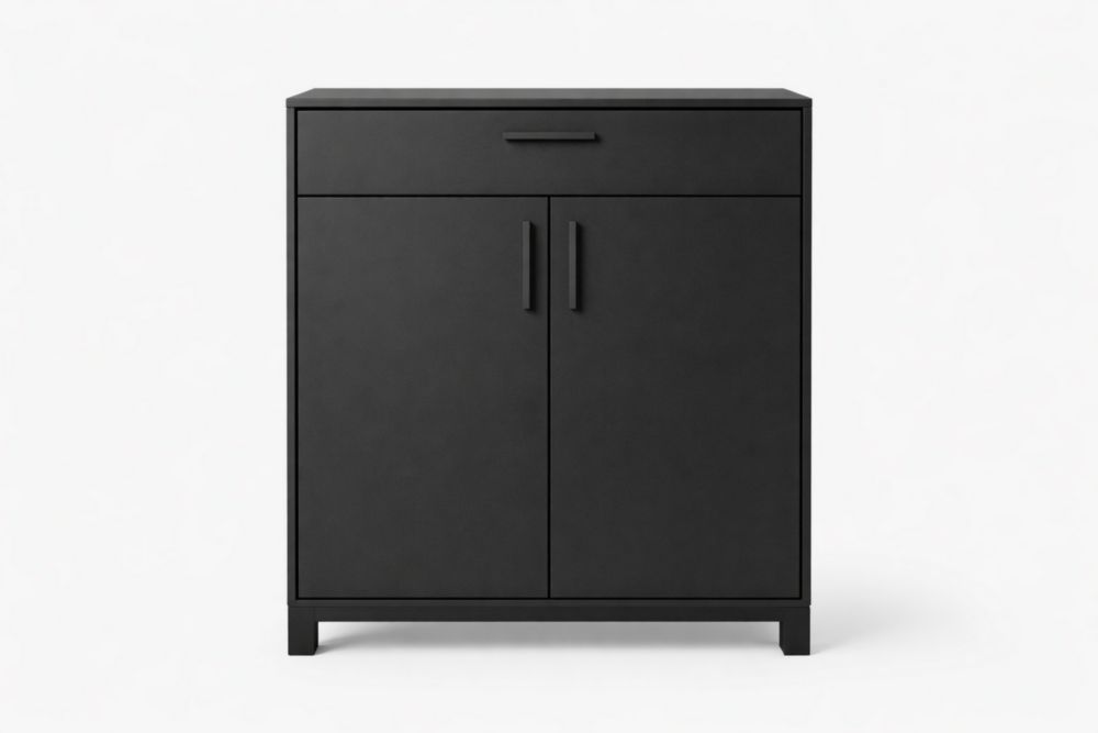 Black MDF Storage Cabinet with Drawer and Two Doors 80x60x30 cm-Roofviewsy