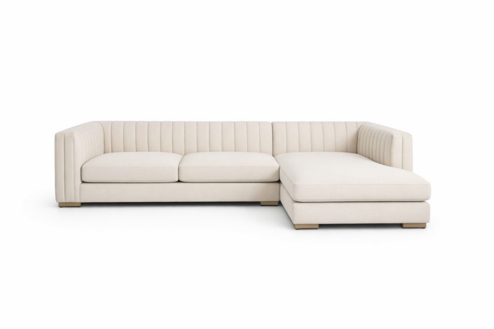 Beige Linen Fabric Sofa with Eucalyptus Wood Frame, Foam Filling, 300cm x 180cm x 90cm-Livovantae