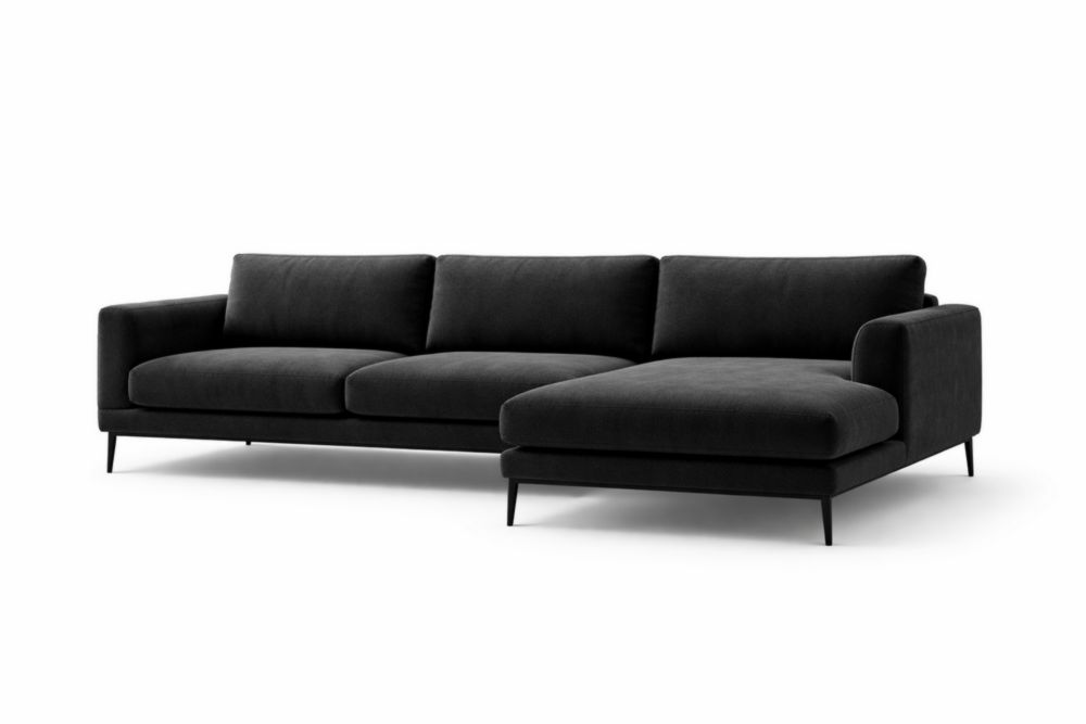 Sectional Sofa Fabric Upholstery L-Shaped Black-Livovantae