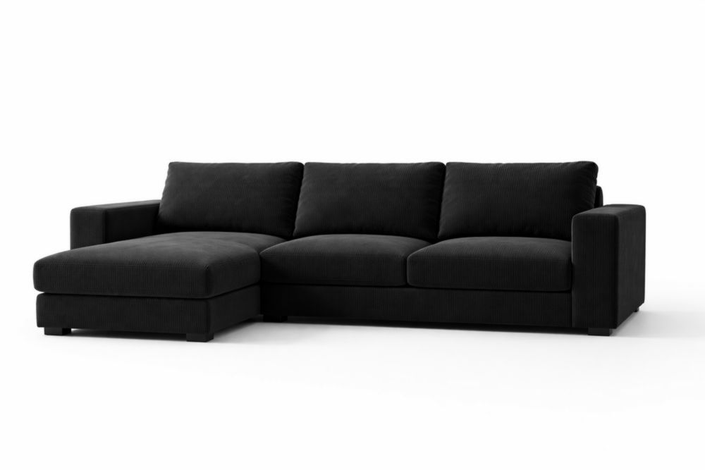 Corduroy Fabric Sofa with Foam Cushions, Eucalyptus Wood Frame, 250cm x 150cm x 85cm-Livovantae
