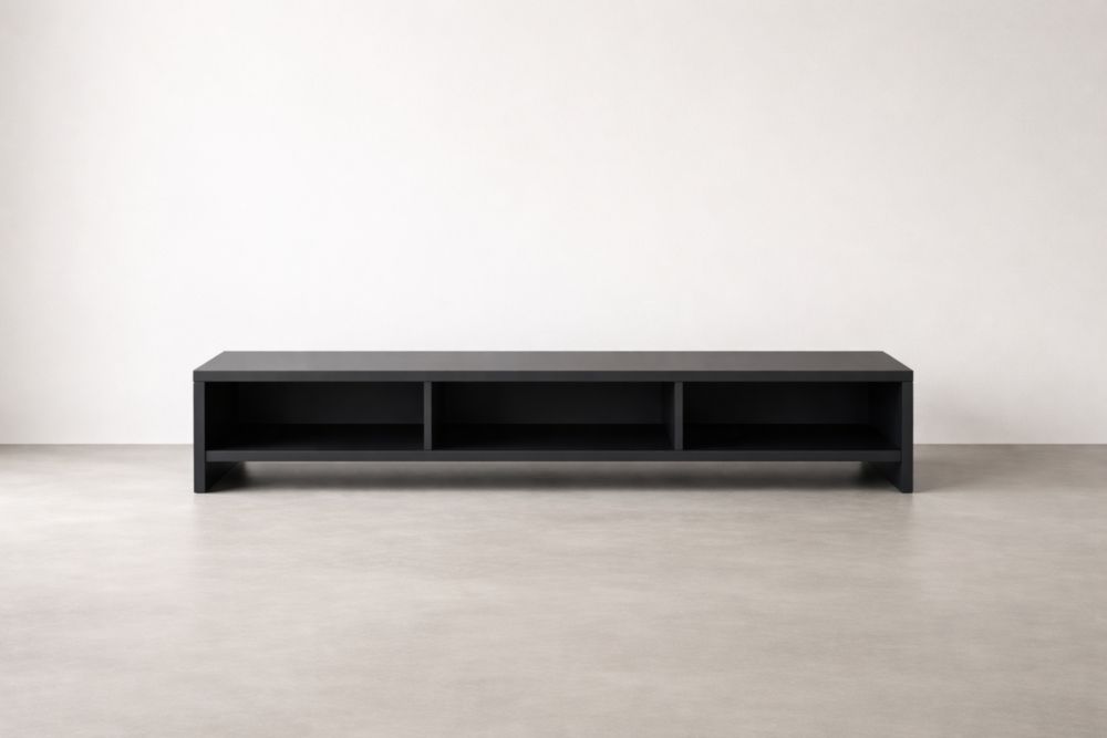 Black Engineered Wood TV Stand Media Console-Livovantae