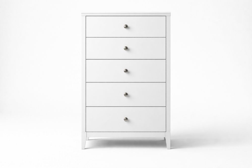 Five-Drawer Dresser MDF Wood with Smooth Finish White-Livovantae