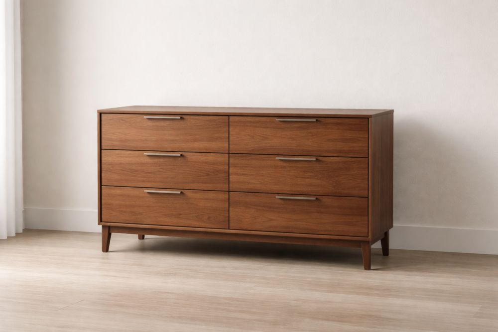 Wooden 6-Drawer Dresser Walnut Finish-Livovantae