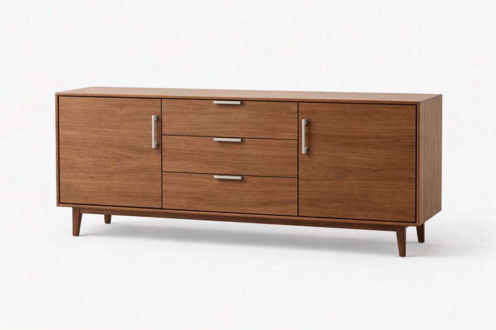 Walnut Veneer Sideboard Buffet with Drawers and Cabinets-Livovantae