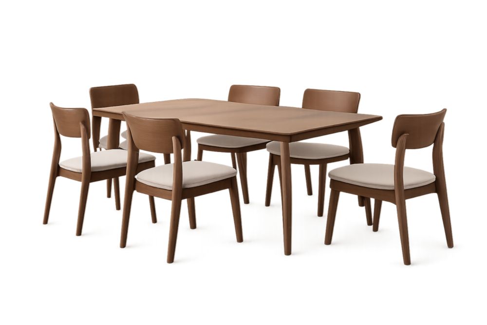 Wood Dining Table Set with Six Upholstered Chairs Brown/Beige-Spanroomes