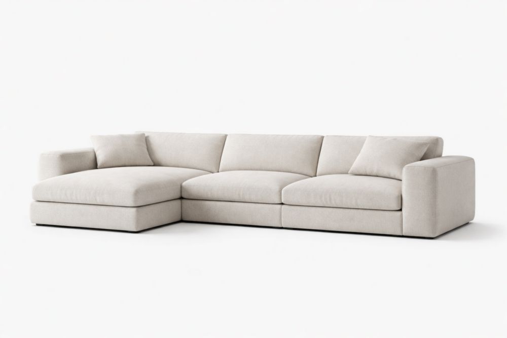 Beige Polyester Blend Sofa with Foam Filling, Eucalyptus Wood Frame-Spanroomes