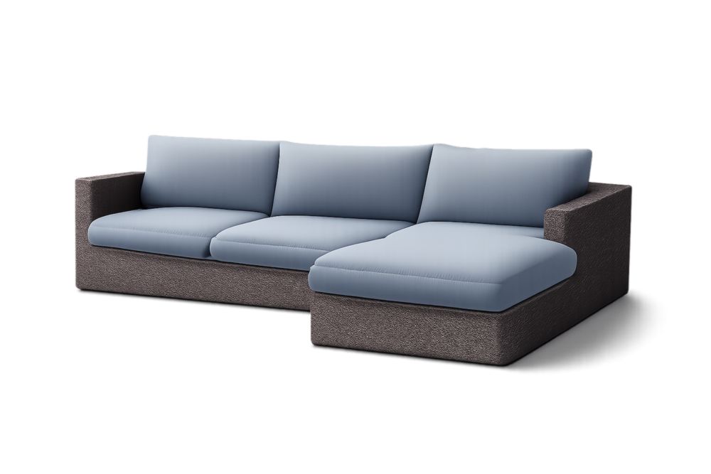 Blue Polyester Fabric Sofa with Foam Cushions, Engineered Wood Frame, Brown Accents, 300cm x 180cm x 85cm-Spanroomes
