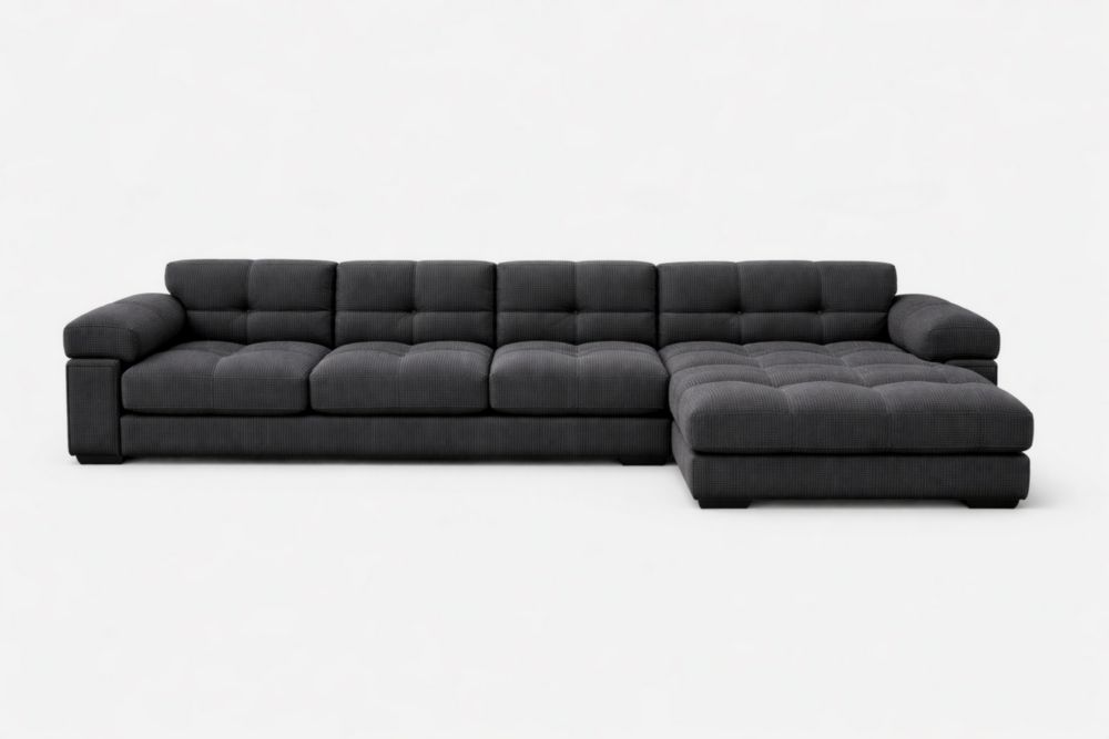 Dark Gray Sectional Sofa L-Shaped Polyester Fabric-Spanroomes