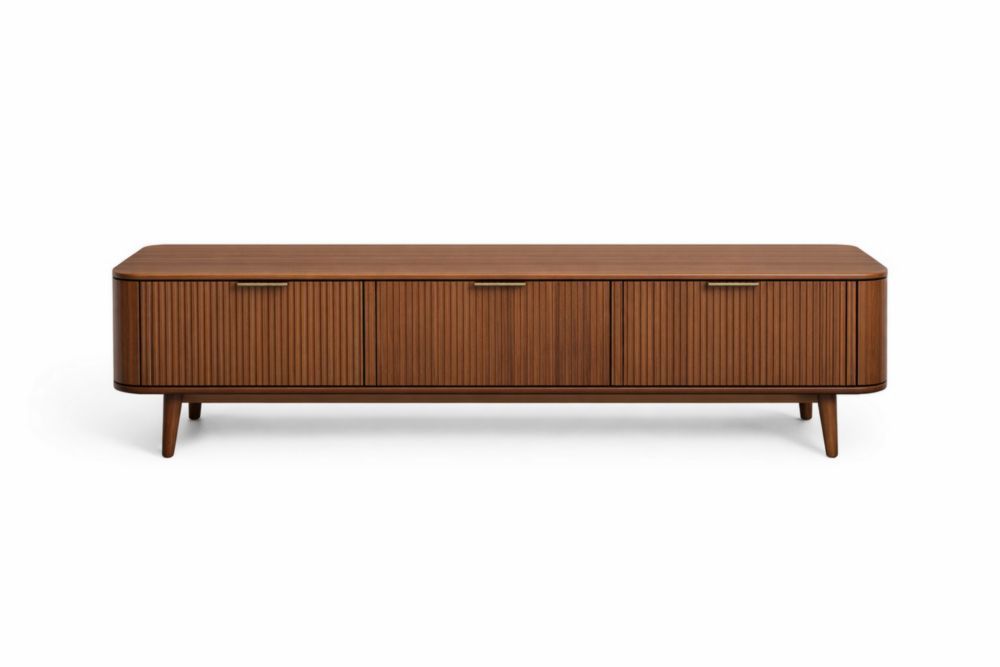 Walnut Wood TV Stand with Storage-Livomiva