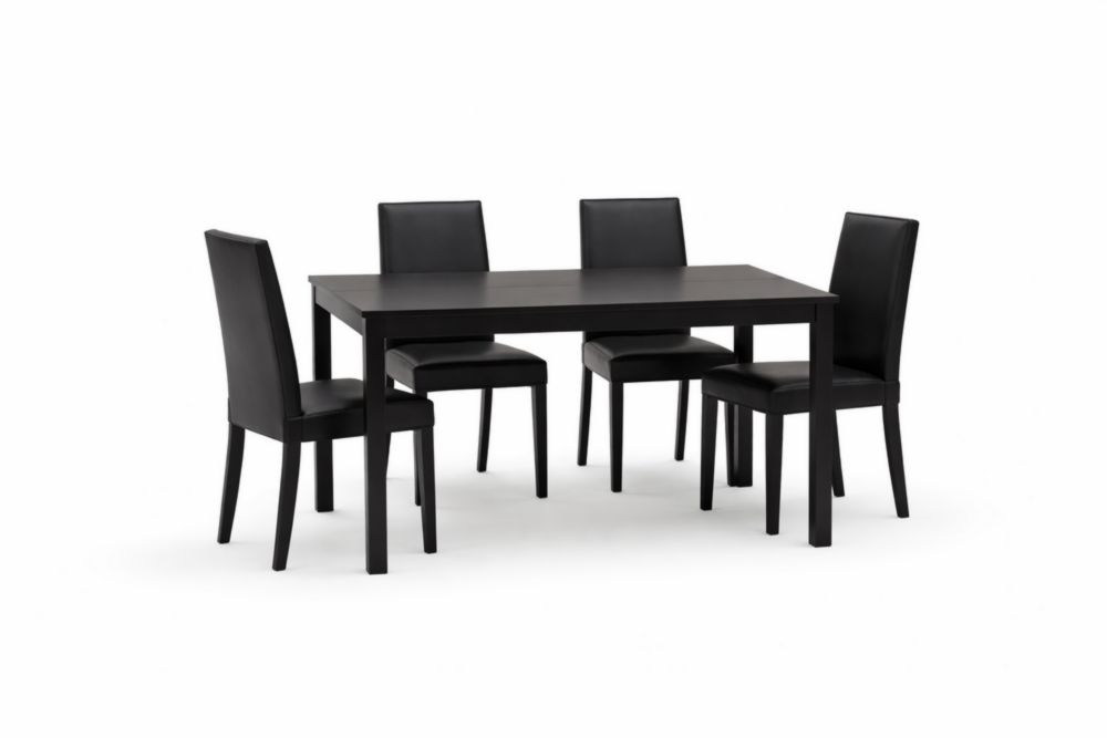 Dining Table and Chairs Set with Faux Leather Upholstery Black-Livomiva