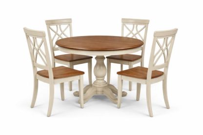 Round Wooden Dining Table and 4 Chairs Set with Pedestal Base in Cherry and Cream-Livomiva