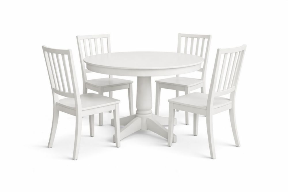 Rubberwood Round Dining Table Set with 4 Chairs White-Livomiva