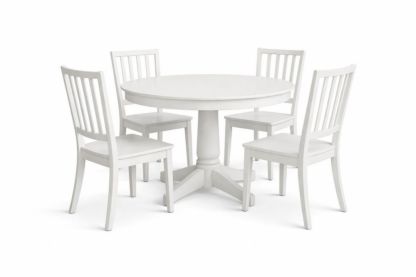 Rubberwood Round Dining Table Set with 4 Chairs White-Livomiva
