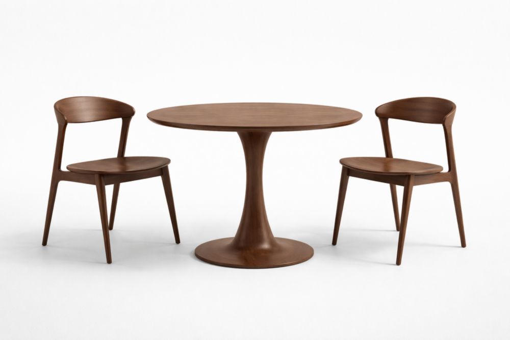 Wood Dining Table Set with Round Table and 2 Chairs-Livomiva