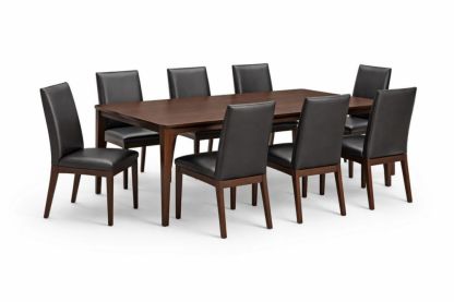 Rectangular Wood Dining Table Set with 8 Faux Leather Chairs in Dark Brown-Livomiva