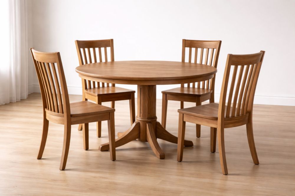 Round Wood Dining Table Set with Four Chairs-Livomiva
