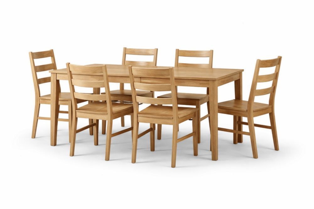Oak Dining Table and 6 Chairs Set Rectangular Natural Finish-Livomiva