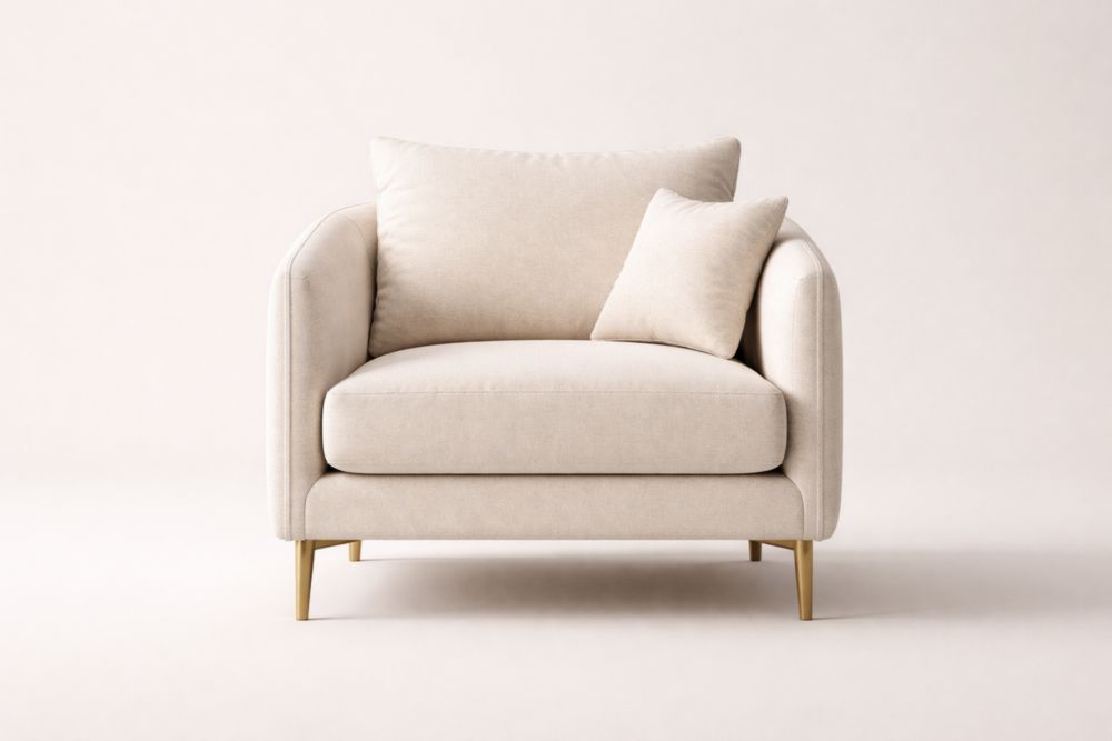 Beige Fabric Armchair with Steel Frame and Gold Legs-Livocanta