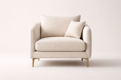 Beige Fabric Armchair with Steel Frame and Gold Legs-Livocanta